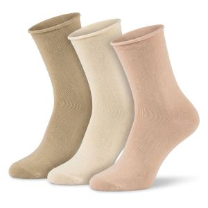 Ponožky bavlněné zdravotní bez gumiček 91318, béžové mix, klasické, ruličkové, jemný svěr, unisex, 3 páry (více velikostí)