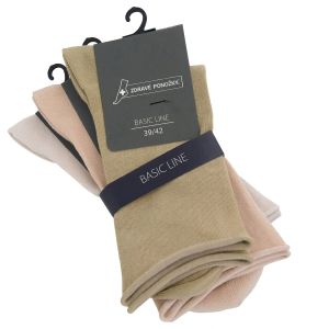 Ponožky bavlněné zdravotní bez gumiček 91318, béžové mix, klasické, ruličkové, jemný svěr, unisex, 3 páry (více velikostí)