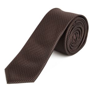 Kravata pánská AMJ úzká vzorovaná KI1126, hnědá