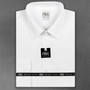 Pánská košile AMJ bílá s vetkávaným vzorem VDP838, dlouhý rukáv, prodloužená délka, regular fit