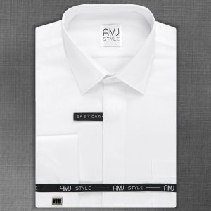 Pánská košile AMJ na manžetové knoflíčky, bílá s vetkávaným vzorem VDSA838MK, dlouhý rukáv, slim fit