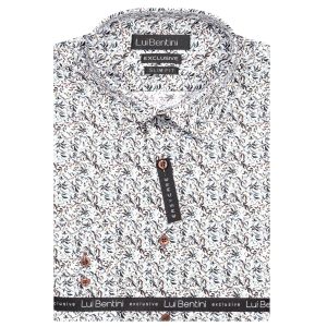 Pánská košile Lui Bentini, bílá květovaná LDS001, dlouhý rukáv, slim fit