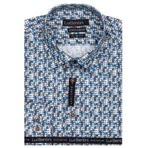 Pánská košile Lui Bentini, modrá puntíkovaná LDS004, dlouhý rukáv, slim fit