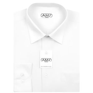 Pánská košile AMJ jednobarevná JDP018, bílá, dlouhý rukáv, prodloužená délka