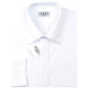 Pánská luxusní košile AMJ bílá JDAP018SAT, dlouhý rukáv, prodloužená délka, zdobený límec