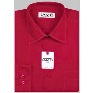 Pánská košile AMJ jednobarevná JD104, červená, dlouhý rukáv