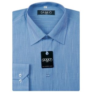 Pánská košile AMJ jednobarevná VD022, fil-á-fil, modrá, dlouhý rukáv
