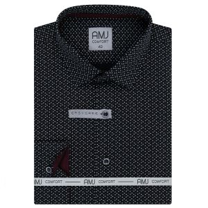 Pánská košile AMJ bavlněná, černá s trojúhelníčky VDBR1217, dlouhý rukáv (regular + prodloužený slim-fit)