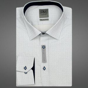 Pánská košile AMJ bavlněná, modrobílá puntíkovaná VDBR1219, dlouhý rukáv (regular + slim-fit)