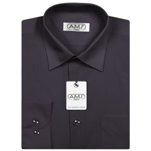 Pánská košile AMJ jednobarevná JDP019, tmavě šedá, dlouhý rukáv, prodloužená délka