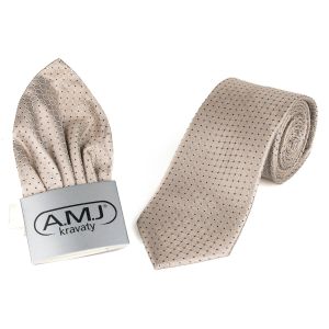 Kravata pánská s kapesníčkem AMJ, kostičkovaná, KK0551, béžová