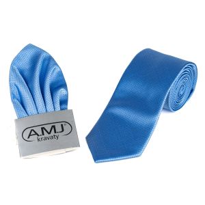 Kravata pánská s kapesníčkem AMJ, kostičkovaná, KK0564, modrá