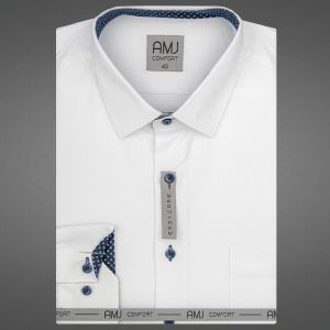 Pánská košile AMJ bavlněná, bílá vzorovaná, VDBR1154/23, dlouhý rukáv, regular fit