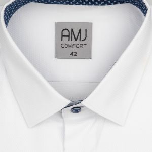 Pánská košile AMJ bavlněná, bílá vzorovaná, VDBR1154/23, dlouhý rukáv, regular fit