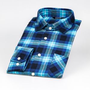 Pánská košile LUIZ BRUNO 174 flanelová, modro-tyrkysové káro, dlouhý rukáv, regular fit