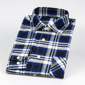 Pánská košile LUIZ BRUNO 176 flanelová, modro-šedé káro, dlouhý rukáv, regular fit