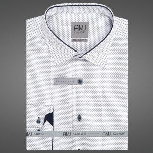 Pánská košile AMJ bavlněná, bílá čárkovaná VDBR1463, dlouhý rukáv (regular + slim-fit)