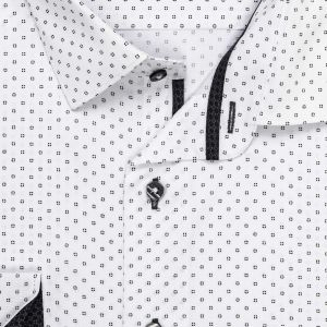 Pánská košile AMJ bavlněná, bílá s černými puntíky VDBR1413, dlouhý rukáv (regular + slim-fit + prodloužený slim-fit)
