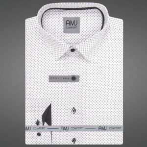 Pánská košile AMJ bavlněná, bílá s černými trojúhelníky VDBR1402, dlouhý rukáv (regular + slim-fit + prodloužená délka)