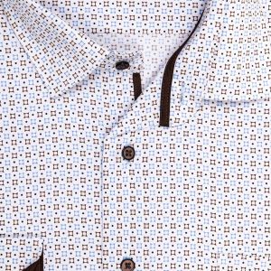 Pánská košile AMJ bavlněná, bílá s hnědomodrými kosočtverečky VDBR1486, dlouhý rukáv (regular + slim-fit + prodloužený slim-fit)