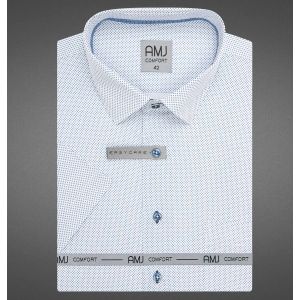 Pánská košile AMJ bavlněná, bílá, modré kostičky, VKBR1450, krátký rukáv, (regular + slim fit)