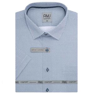Pánská košile AMJ bavlněná, bílá, modré kostky, VKBR1433, krátký rukáv, (regular + slim fit)