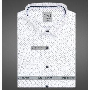Pánská košile AMJ bavlněná, bílá, modré puntíky, VKBR1451, krátký rukáv, (regular + slim fit)