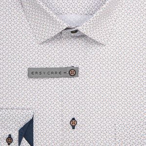 Pánská košile AMJ bavlněná, bílá s modro béžovým vzorem VDSBR1462, dlouhý rukáv, slim-fit