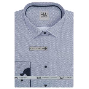 Pánská košile AMJ bavlněná, bílá s modrým vzorem rýžových zrn VDBR1477, dlouhý rukáv (regular + slim-fit + prodloužená délka)