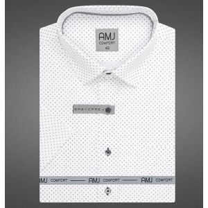 Pánská košile AMJ bavlněná, bílá, šedé kostičky, VKBR1448, krátký rukáv, (regular + slim fit)
