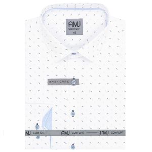 Pánská košile AMJ bavlněná, bílá vzorovaná, VDBR1298, dlouhý rukáv (regular + slim-fit)