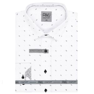 Pánská košile AMJ bavlněná, bílá vzorovaná, VDBR1299, dlouhý rukáv (regular + slim-fit)