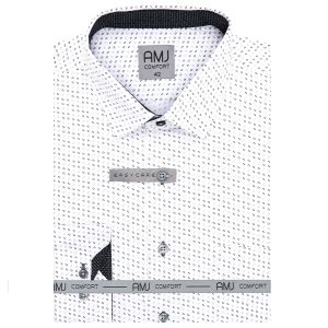 Pánská košile AMJ bavlněná, bílá vzorovaná, VDBR1324, dlouhý rukáv (regular + slim-fit + prodloužená délka)