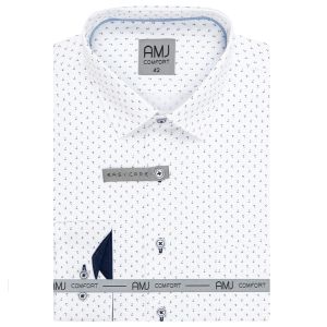 Pánská košile AMJ bavlněná, bílá vzorovaná, VDBR1330, dlouhý rukáv (regular + slim-fit + prodloužená délka)