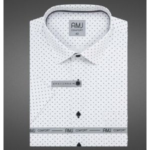 Pánská košile AMJ bavlněná, bílo-šedá, šedé kostičky, VKBR1494, krátký rukáv, (regular + slim fit)