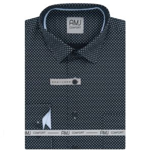 Pánská košile AMJ bavlněná, černá s bílými trojúhelníky VDBR1395, dlouhý rukáv (regular + slim-fit + prodloužená délka)