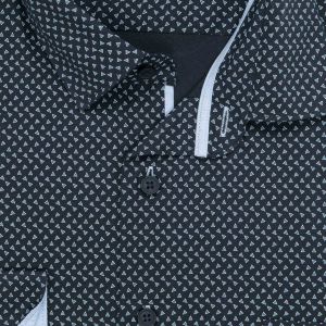 Pánská košile AMJ bavlněná, černá s bílými trojúhelníky VDBR1395, dlouhý rukáv (regular + slim-fit + prodloužená délka)