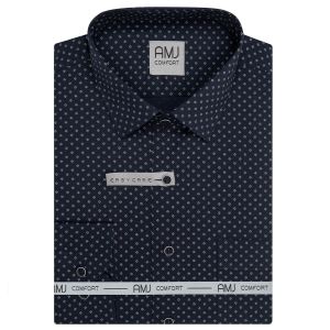 Pánská košile AMJ bavlněná, černá květovaná VDB1467, dlouhý rukáv (regular + slim-fit + prodloužený slim-fit)