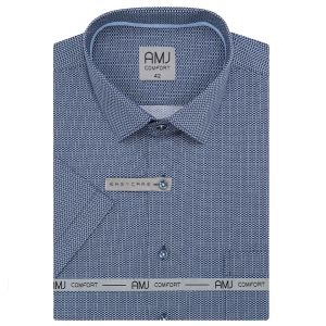 Pánská košile AMJ bavlněná, modrá, bílá zrna, VKBR1501, krátký rukáv, (regular + slim fit)