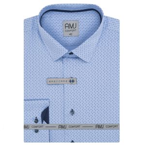 Pánská košile AMJ bavlněná, modrá vzorovaná, VDBR1295, dlouhý rukáv, regular fit