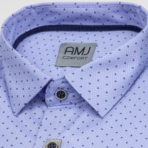 Pánská košile AMJ bavlněná, modrá vzorovaná, VDBR1296, dlouhý rukáv, regular fit