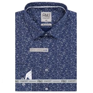 Pánská košile AMJ bavlněná, modrá vzorovaná, VDBR1312, dlouhý rukáv (regular + slim-fit + prodloužený slim-fit)