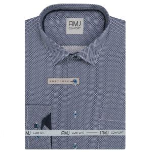 Pánská košile AMJ bavlněná, modrá vzorovaná VDBR1478, dlouhý rukáv (regular + slim-fit + prodloužená délka)