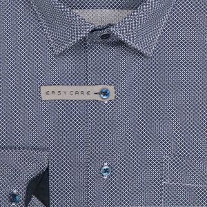 Pánská košile AMJ bavlněná, modrá vzorovaná VDBR1478, dlouhý rukáv (regular + slim-fit + prodloužená délka)