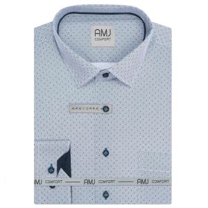Pánská košile AMJ bavlněná, modro-bílá s kostkami VDBR1475, dlouhý rukáv (regular + slim-fit + prodloužený slim-fit)