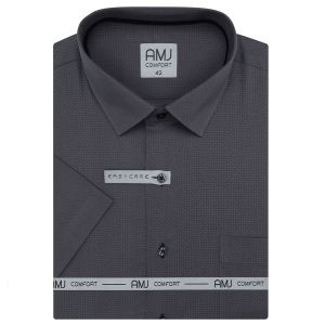 Pánská košile AMJ bavlněná, šedá, geometrické tvary, VKBR1495, krátký rukáv, (regular + slim fit)