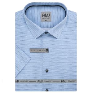 Pánská košile AMJ bavlněná, světle modrá, modré oválky a puntíky, VKBR1498, krátký rukáv, (regular + slim fit)