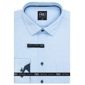 Pánská košile AMJ bavlněná, světle modrá puntíkovaná, VDR1348, dlouhý rukáv (regular + slim-fit + prodloužený slim-fit)