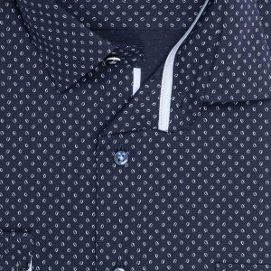 Pánská košile AMJ bavlněná, tmavě modrá s bílomodrými zrnky VDBR1480, dlouhý rukáv (regular + slim-fit + prodloužený slim-fit)