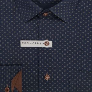 Pánská košile AMJ bavlněná, tmavě modrá s květy VDBR1479, dlouhý rukáv (regular + slim-fit + prodloužený slim-fit)